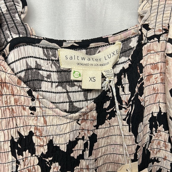 SALTWATER LUXE black & pink floral smocked dress with balloon sleeves, ruffles - Picture 6 of 10